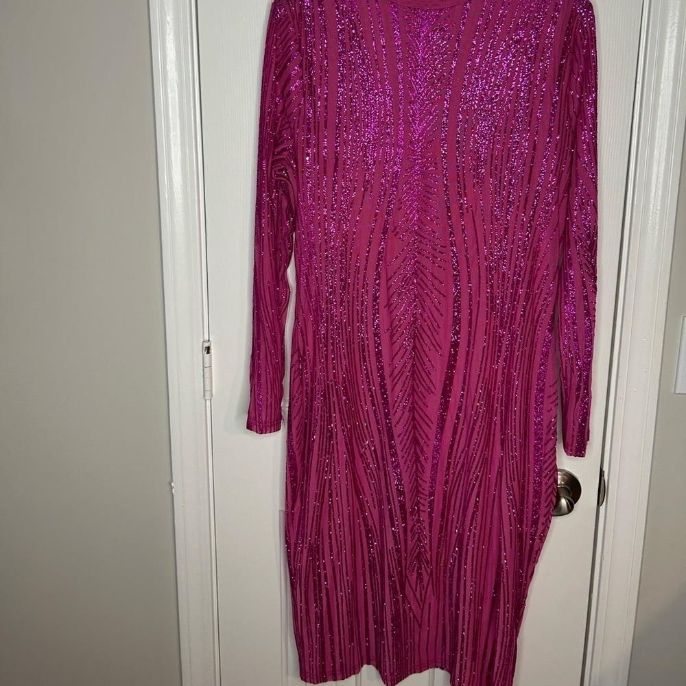 Sexy party birthday club pink glitter see through midi dress - Picture 8 of 14